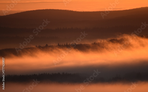 A fog on an autumn morning, Sainte-Apolline, Québec, Canada