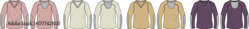 Collection of V-neck sweaters in various colors and designs, showcasing casual wear options