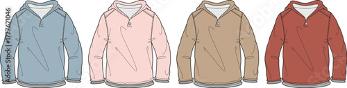 Hoodie Fashion Template Collection of Pullover Designs in Various Colors