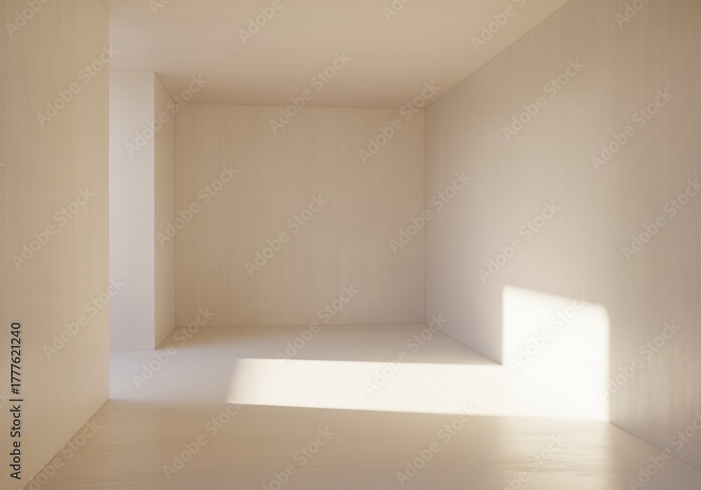 Fototapeta premium Simple interior with smooth textured walls and gentle sunlight minimalistic empty space background