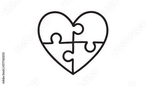Heart shaped puzzle with four interlocking pieces symbolizing connection and love