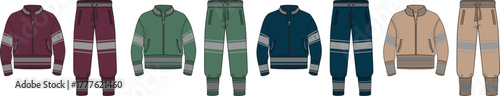 Collection of fashionable tracksuits for men, women, and children, available in various colors and sizes