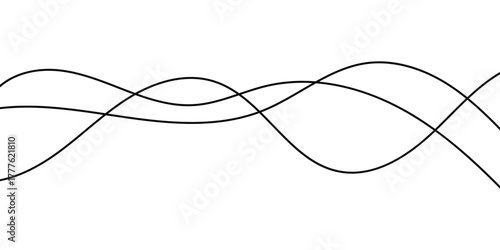 Abstract black flowing doodle lines. Isolated thin flowing wiggle lines on white background. Thin curved wavy line stripes on white background. EPS 10. 