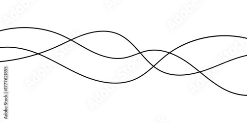 Thin curved wavy line stripes on white background. Abstract black flowing doodle lines. Isolated thin flowing wiggle lines on white background. EPS 10. 