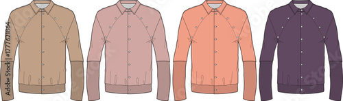 Various colored bomber jackets illustration in a row, ideal for fashion design or apparel projects