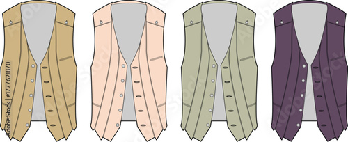 Array of Stylish Vector Vests in Neutral and Bold Colors for Apparel Design