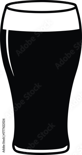 Irish Beer Black silhouette of a pint glass filled with dark stout beer and foam
