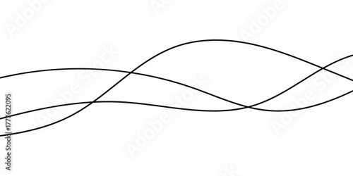 Thin curved wavy line stripes on white background. Abstract black flowing doodle lines. Isolated thin flowing wiggle lines on white background. EPS 10. 