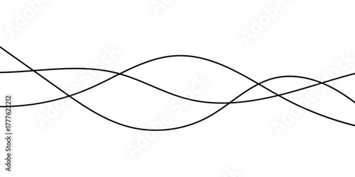 Curved Thin-wavy lines set on white page. Wavy black thin line set. Thin wavy lines set on isolated white page. EPS 10. 
