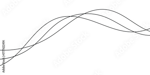 Curved Thin-wavy lines set on white page. Wavy black thin line set. Thin wavy lines set on isolated white page. EPS 10. 