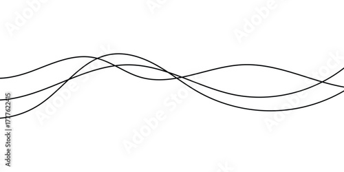 Curved Thin-wavy lines set on white page. Wavy black thin line set. Thin wavy lines set on isolated white page. EPS 10. 