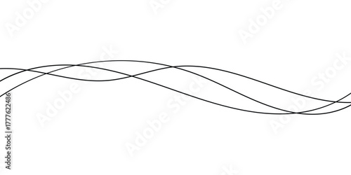 Thin wavy lines set on isolated white page. Curved Thin-wavy lines set on white page. Wavy black thin line set. EPS 10. 
