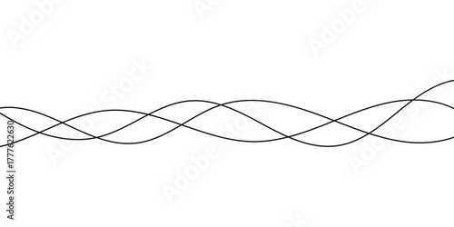 Thin wavy lines set on isolated white page. Curved Thin-wavy lines set on white page. Wavy black thin line set. EPS 10. 