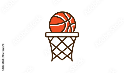 Basketball in a net on a white background