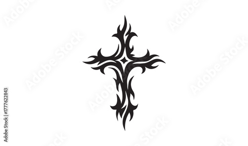 Tribal flame cross tattoo design black and white