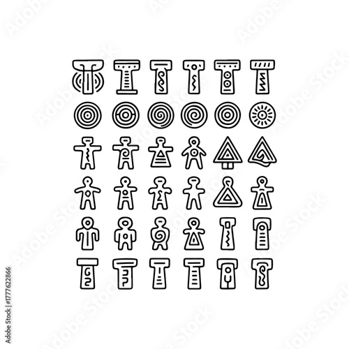 Collection of primitive symbols and figures in a grid layout