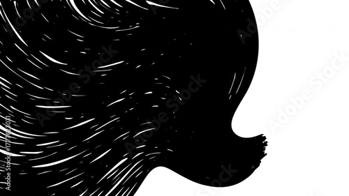 Curling black scribble transition on a white background, doodle animation 