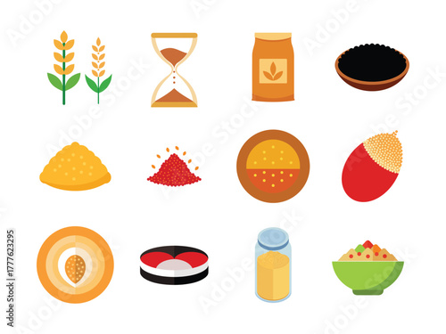 Collection of icons representing grains and food products