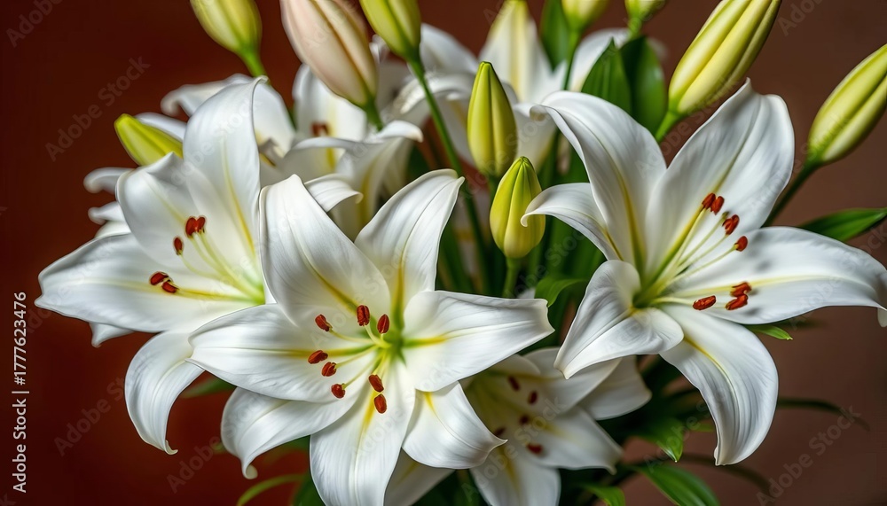 Obraz premium Elegant white lilies arranged in a lush bouquet, floral, arrangement