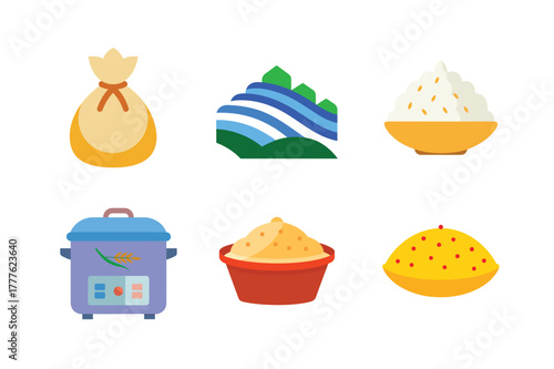 Collection of rice related icons and illustrations