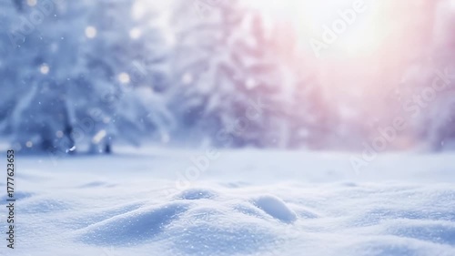 Wallpaper Mural This serene winter landscape showcases a pristine blanket of fresh, sparkling snow covering the foreground, gently mounded and undisturbed. In the soft-focus background, snow-laden evergreen trees sta Torontodigital.ca
