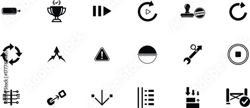 Collection of diverse black and white icons representing various concepts and actions