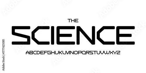 Science technology font, futuristic alphabet for scientific headline, medical digital product logo, display device typography, app UI typographic design. Modern vector typeset.