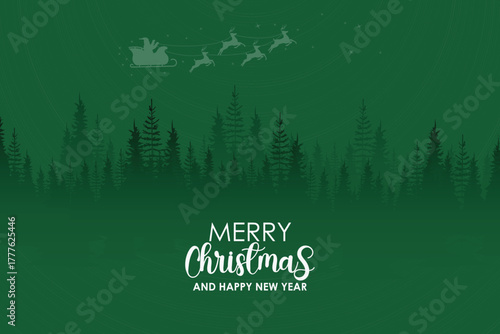 Festive Christmas Forest with Santa's Sleigh and Holiday Greetings