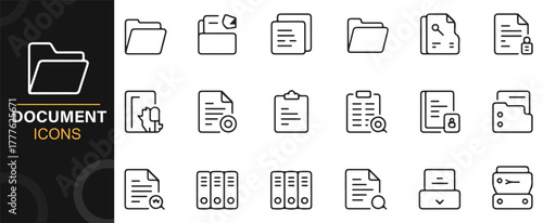 Modern vector collection of data files, office folders, and paperwork symbols
