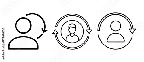 User sync icon set, profile update vector symbol, account refresh