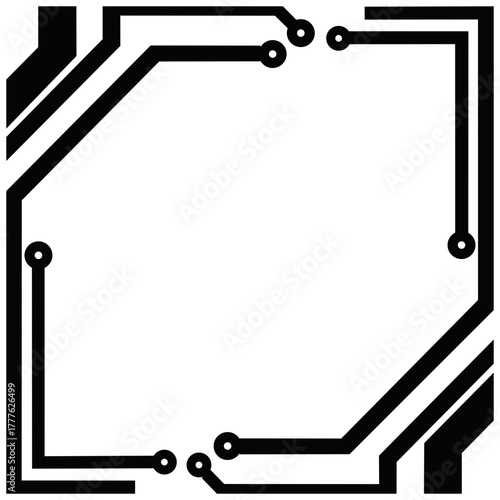 Tech Circuit Frame. Electronic Circuit Pattern in Minimal Black Art Style