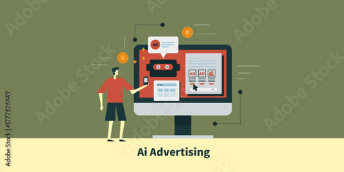 Intelligent AI system delivers personalised ad content within search overview, sending user to external website and complete objective like page visit or shopping.