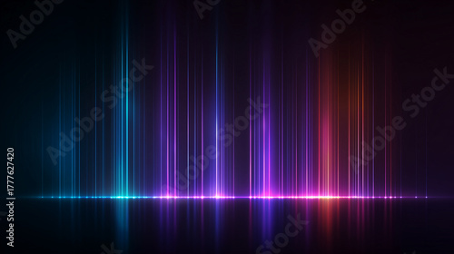カラフルな縦の光が並ぶ抽象的で未来的な背景デザイン