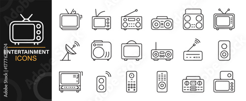 Vector icons pack of audio visual entertainment and broadcasting technology