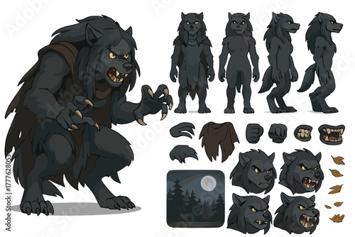 Werewolf Character Design. Cartoon realistic vector illustration, Character constructor style, isolated