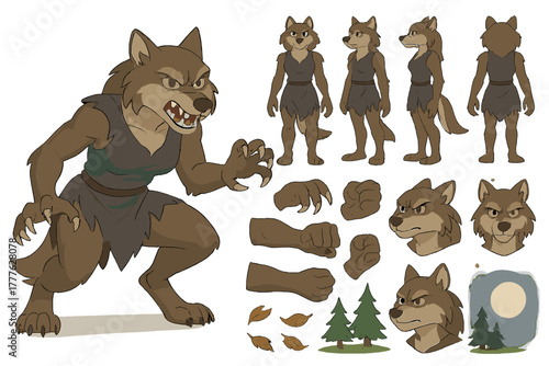 Wolf Warrior Character Constructor. Cartoon realistic vector illustration, Character constructor style,