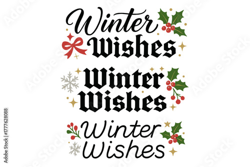 Winter Wishes Calligraphy. Winter Wishes. Create a calligraphy lettering illustration of the phrase: Winter