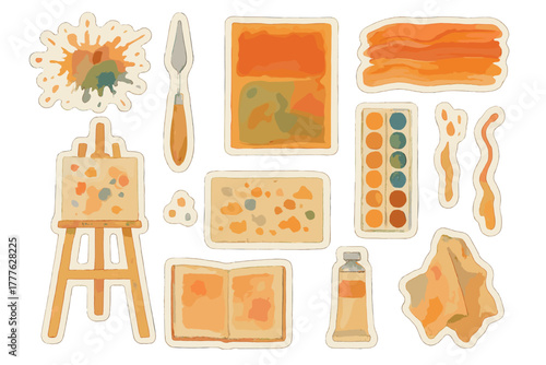 Abstract Art Stickers. Modernism and its effect on contemporary art. Realistic hand-painted watercolor style