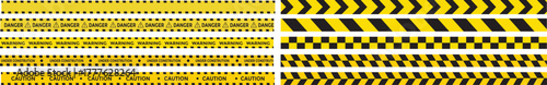Yellow and black danger tape set with skull symbols for safety hazard zones roads and construction. under construction, caution, Warning zone, danger tapes. Caution tape set of warning ribbons on tran