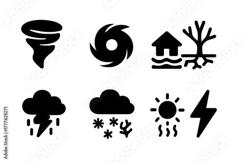 Extreme Weather Icons. Extreme Weather. Filled icon set of Extreme Weather: tornado, hurricane, flood, drought