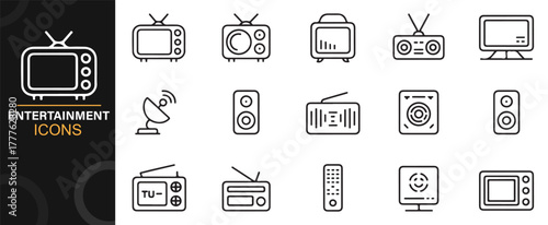 Television and radio device icon set for digital media and entertainment graphics