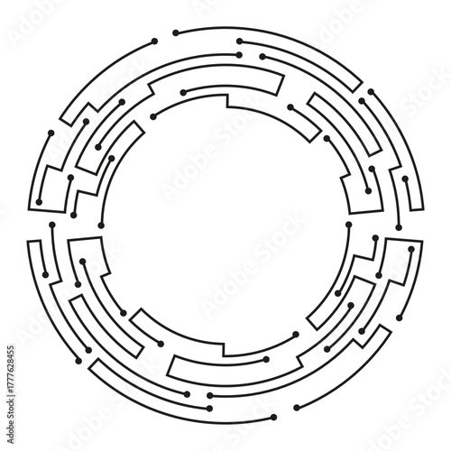 Abstract cyber circle featuring intricate circuit patterns, ideal for modern tech designs and interfaces.
