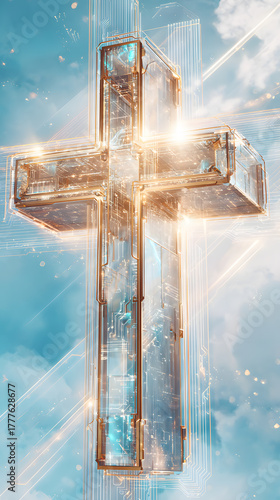 Unique glowing cross design captured in a bright sky