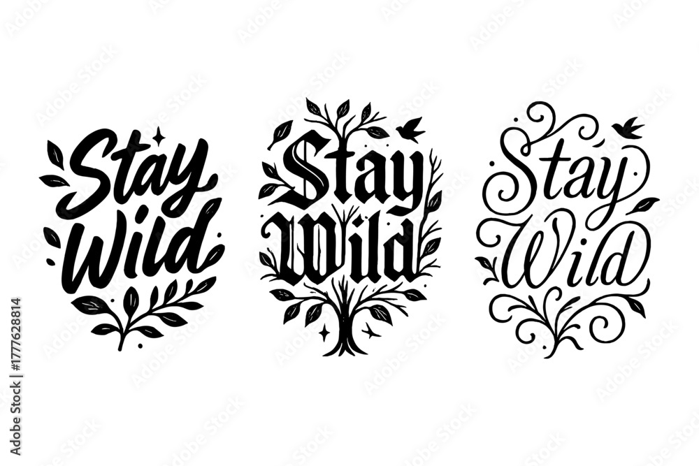 Naklejka premium Stay Wild Calligraphy. Stay Wild. Create a calligraphy lettering illustration of the phrase: Stay Wild. Render
