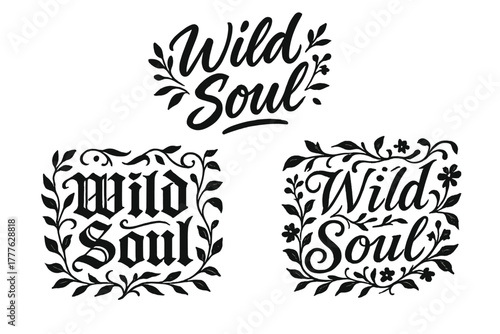 Wild Soul Calligraphy. Wild Soul. Create a calligraphy lettering illustration of the phrase: Wild Soul. Render