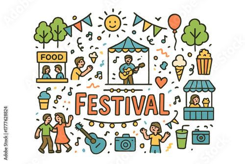 Neighborhood Festival Doodle. Neighborhood festival. Hand-drawn doodle illustration of a neighborhood festival