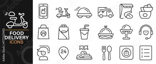 Food transport and logistics icon pack for app interface and delivery branding