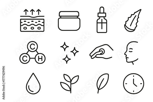 Regenerative Skincare Icons. Regenerative skincare. Line outline icon set of regenerative skincare: skin cells