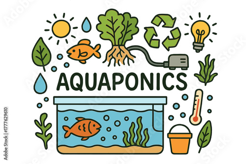 Eco-Friendly Aquaponics Doodle. Eco-friendly aquaponics. Hand-drawn doodle illustration of eco-friendly
