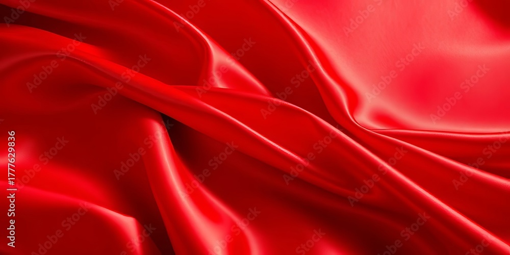 Obraz premium Luxurious red satin silk fabric folds, shimmering under soft light, product, red satin